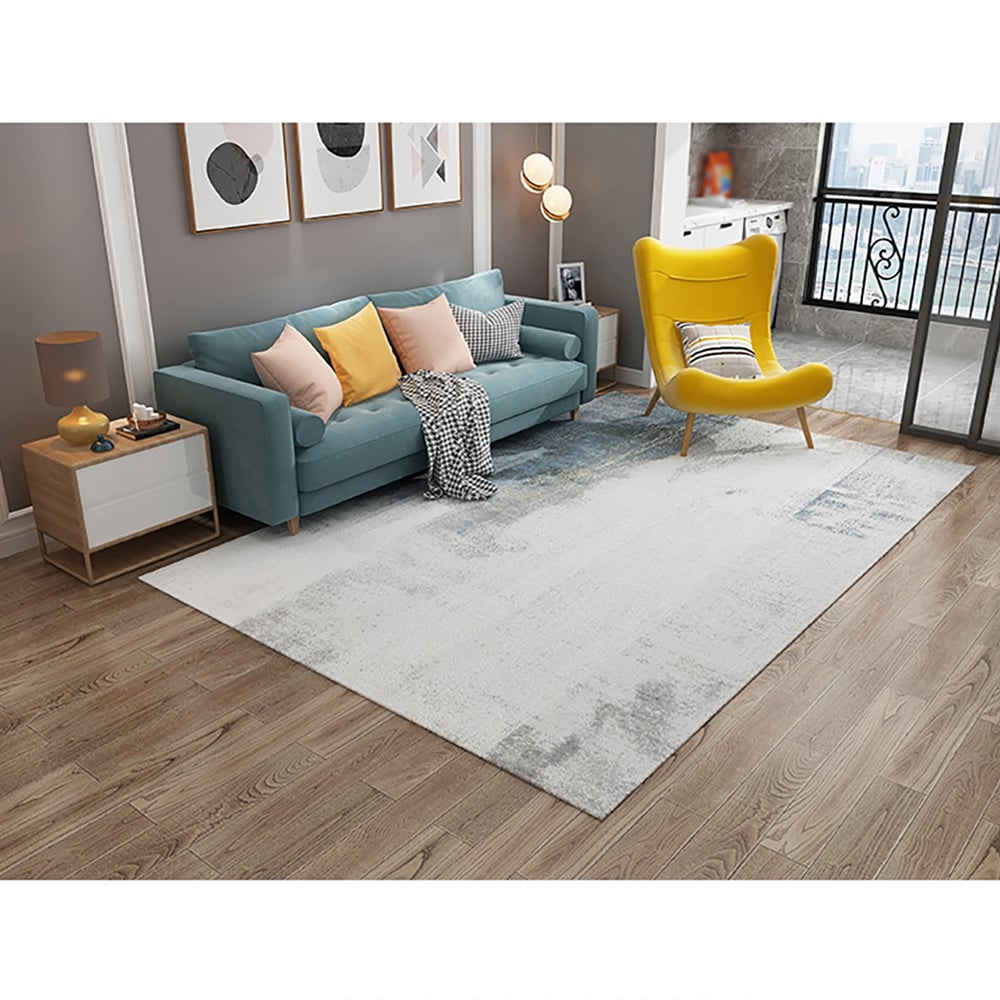 HMR Modern Ink Painting Gray & Ink Blue Rectangle Area Rug - 6' x 9'