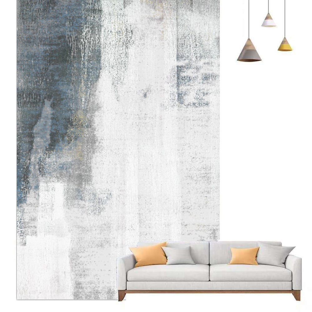 HMR Modern Ink Painting Gray & Ink Blue Rectangle Area Rug - 6' x 9'