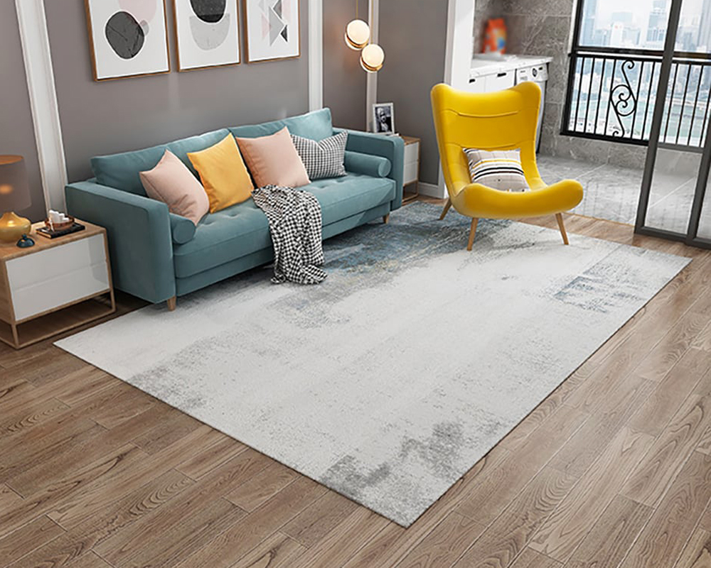 HMR - Modern Ink Painting Gray & Ink Blue Rectangle Area Rug