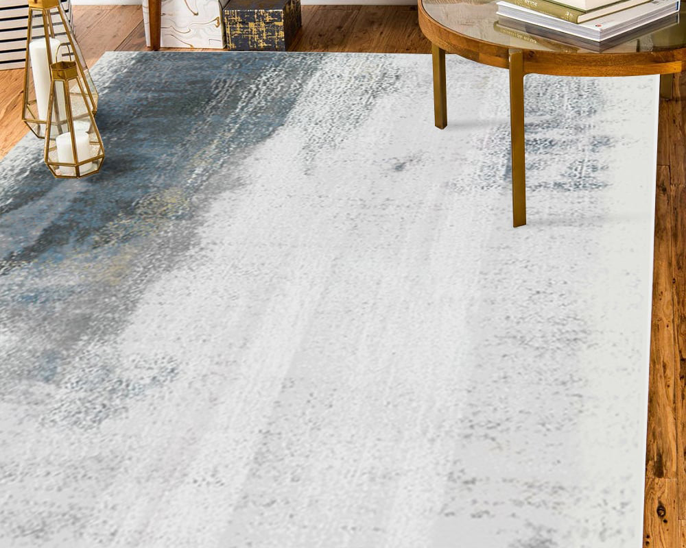 HMR - Modern Ink Painting Gray & Ink Blue Rectangle Area Rug