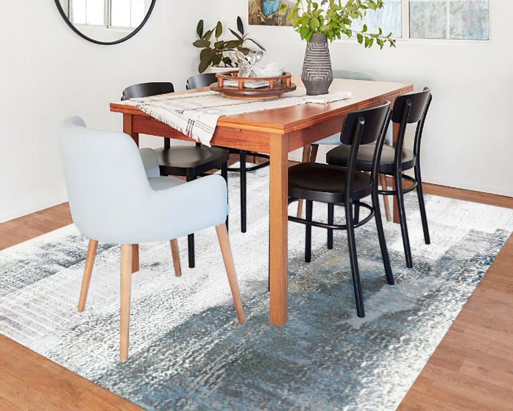 HMR - Modern Ink Painting Gray & Ink Blue Rectangle Area Rug