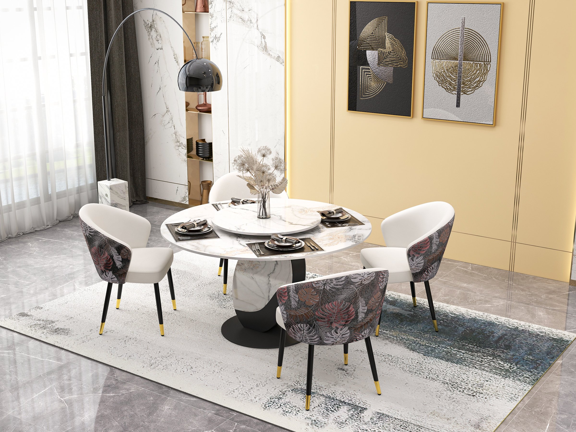 HMR - Modern Ink Painting Gray & Ink Blue Rectangle Area Rug