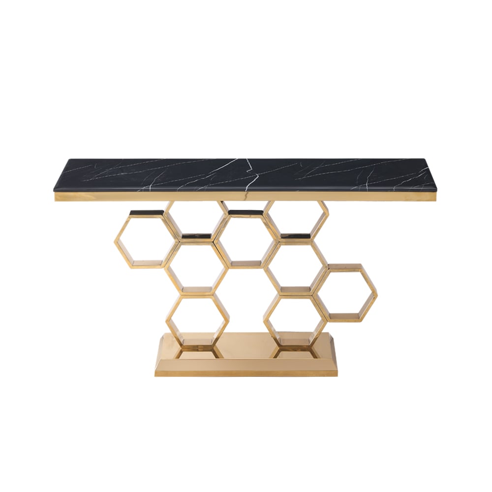 HMR - 59" Modern Rectangle Black Marble Console Table Narrow Entryway Table