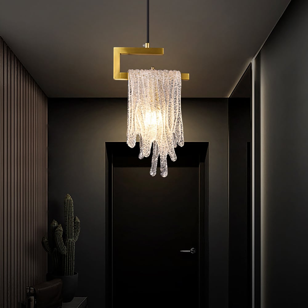 HMR - Modern Gold Pendant Light 1-Light Handmade Glass Waterfall for Bedroom and Living Room