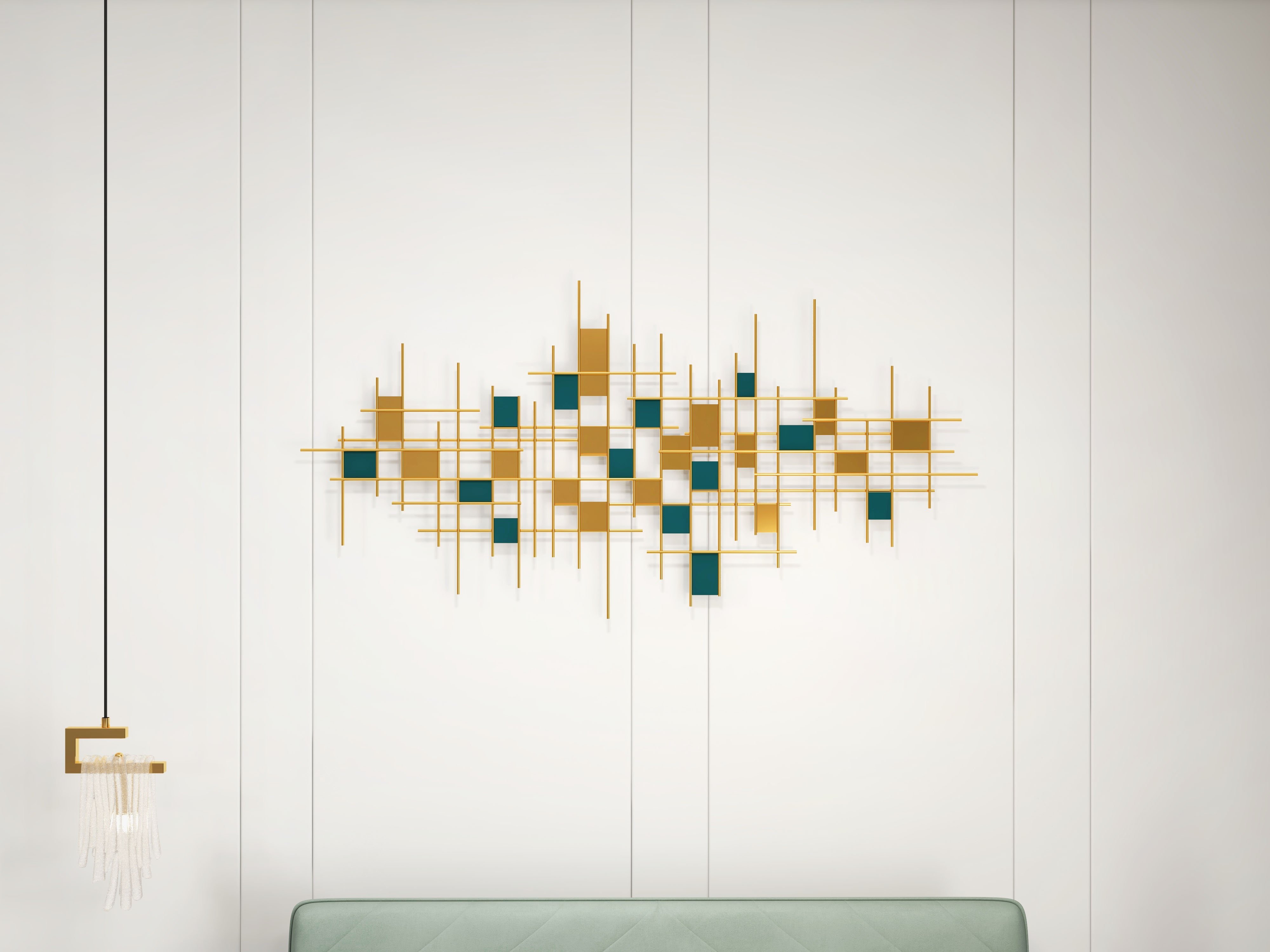HMR - Modern Gold Pendant Light 1-Light Handmade Glass Waterfall for Bedroom and Living Room