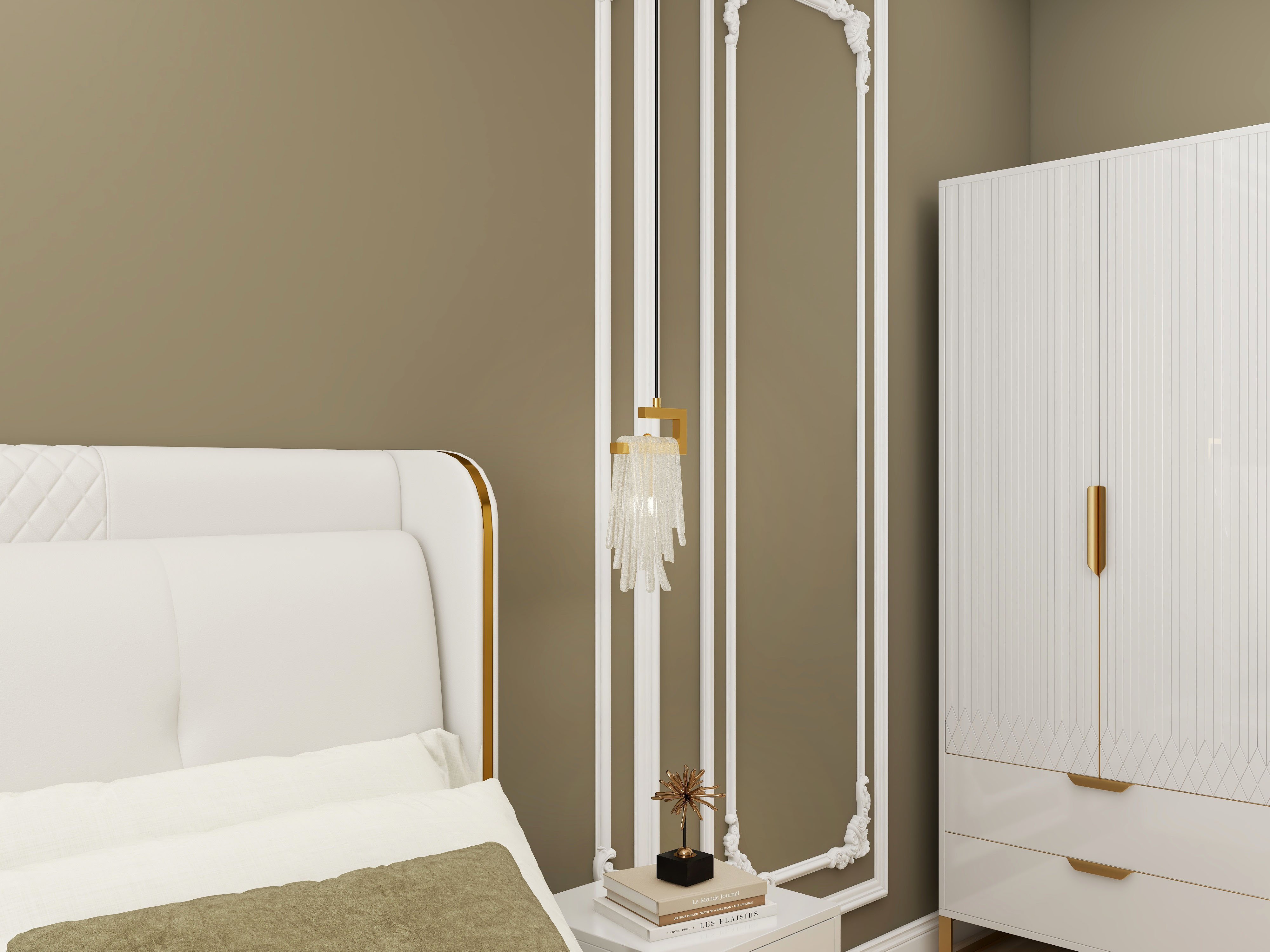 HMR - Modern Gold Pendant Light 1-Light Handmade Glass Waterfall for Bedroom and Living Room