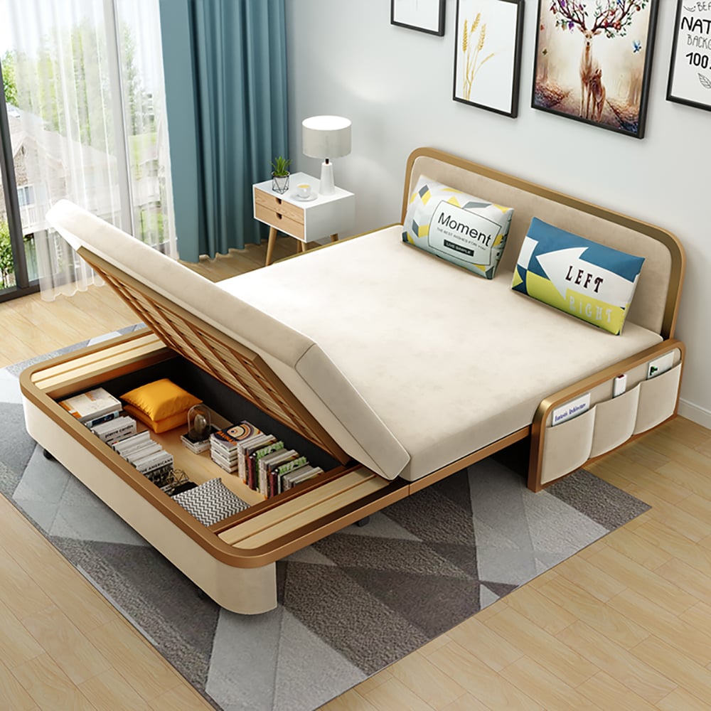 HMR - 3-Seater Velvet Convertible Sleeper Sofa