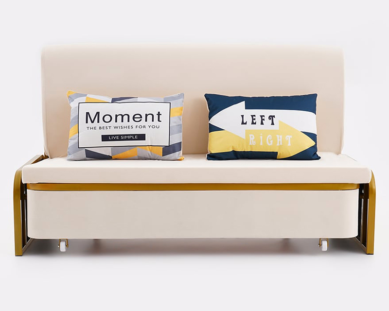 HMR 2-Seater Velvet Convertible Sleeper Sofa - Beige, Queen Size
