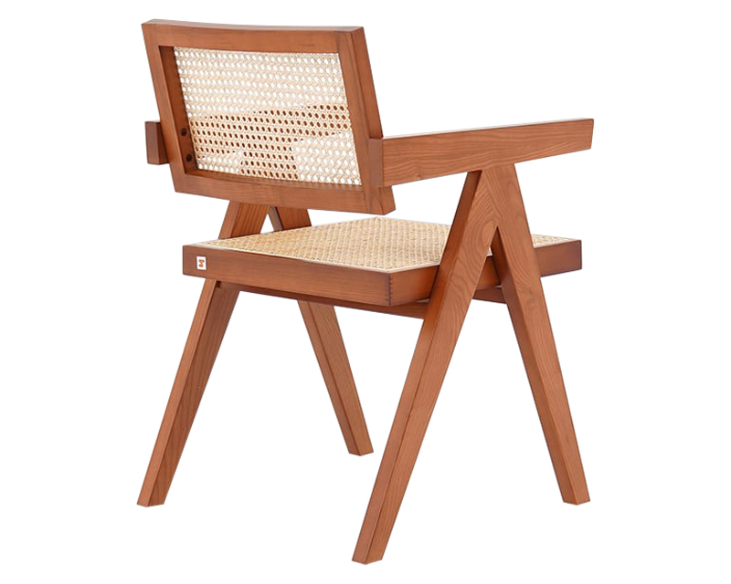 HMR Archic Japandi Bleached Wood Rattan Dining Chair with Solid Wood Frame - Walnut, Without Upholstery, 1-Piece