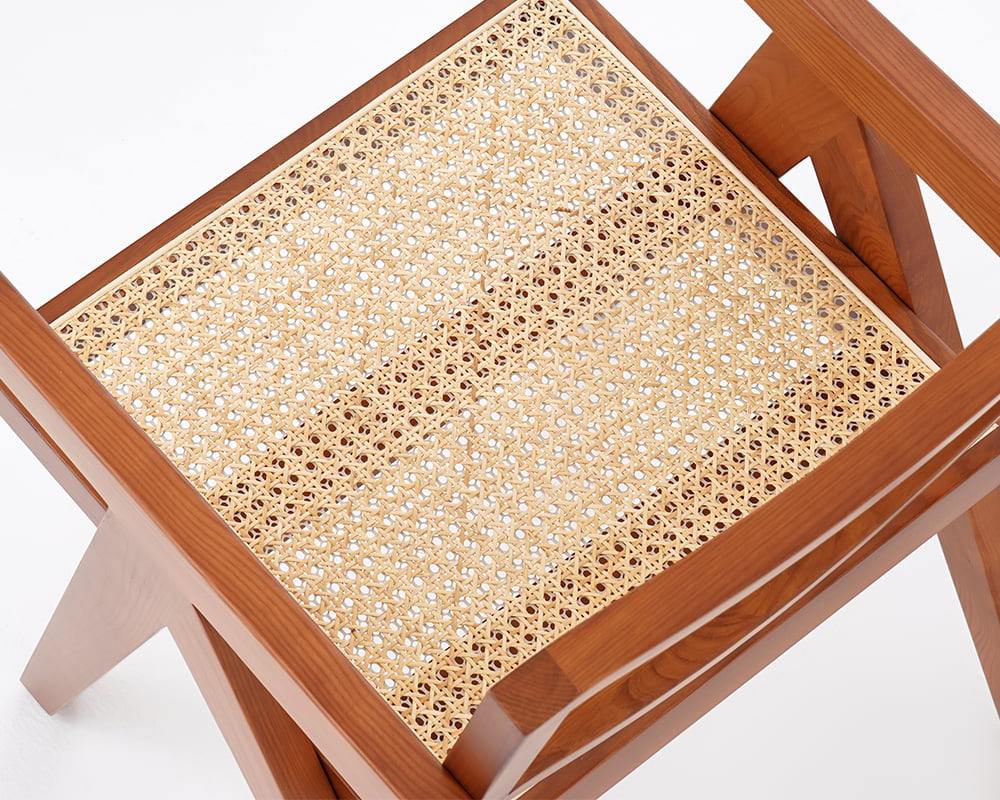 HMR Archic Japandi Bleached Wood Rattan Dining Chair with Solid Wood Frame - Walnut, Without Upholstery, 1-Piece