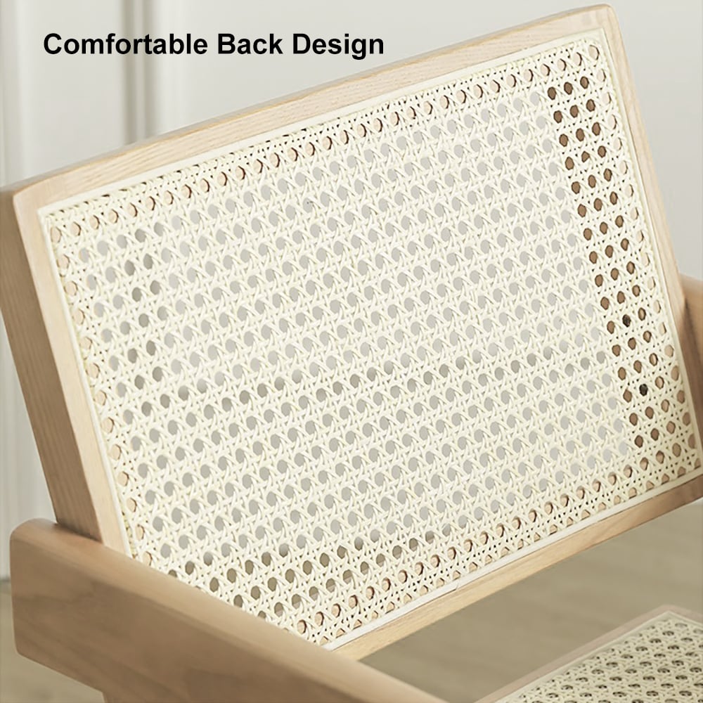 HMR Archic Japandi Bleached Wood Rattan Dining Chair with Solid Wood Frame - Natural, Without Upholstery, 1-Piece