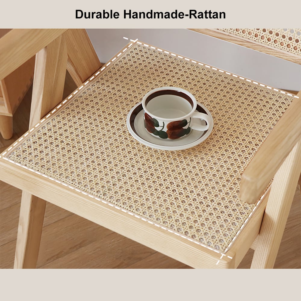 HMR Archic Japandi Bleached Wood Rattan Dining Chair with Solid Wood Frame - Natural, Without Upholstery, 1-Piece