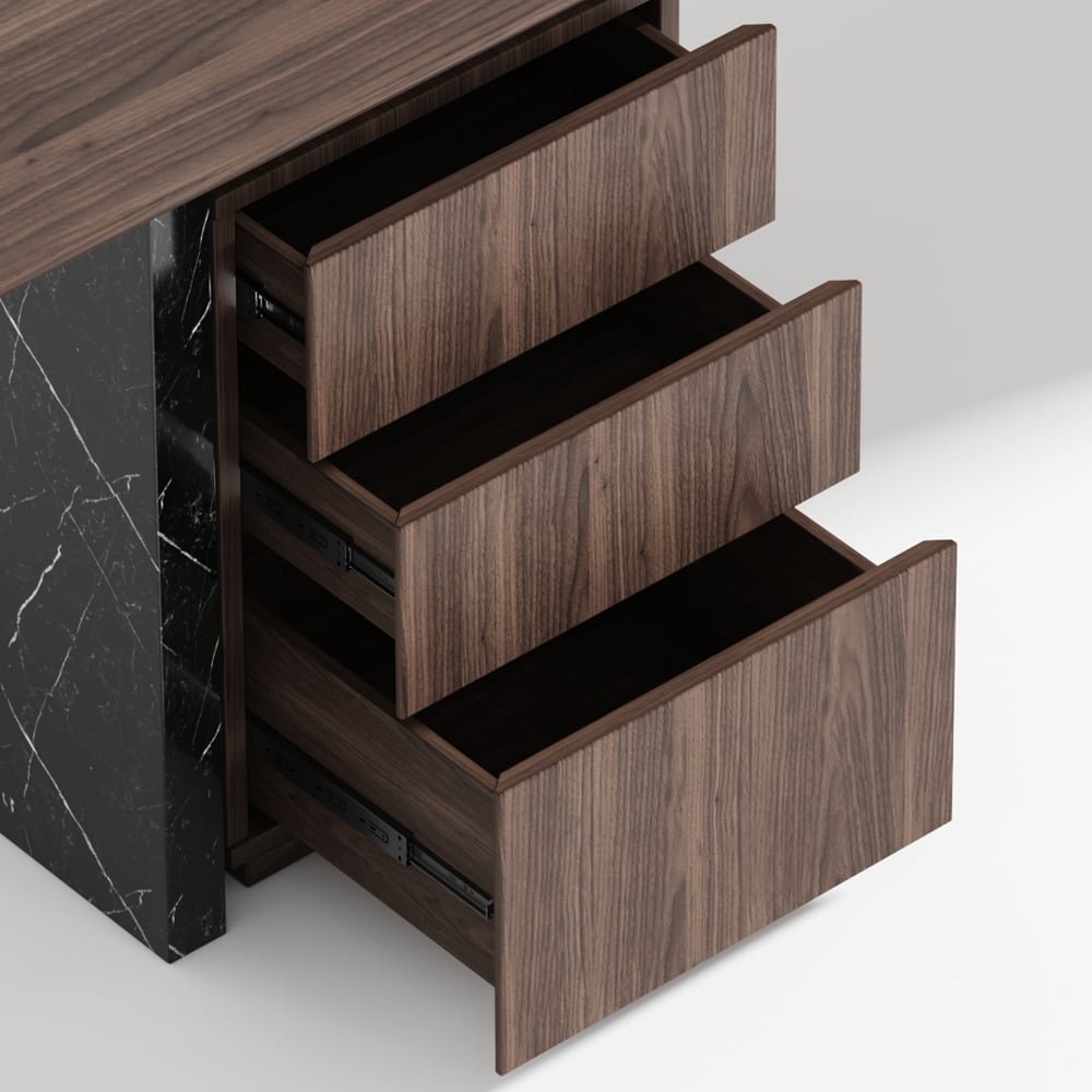HMR Modern Home Office Desk with Movable File Cabinet - Black/Walnut, 59.8"