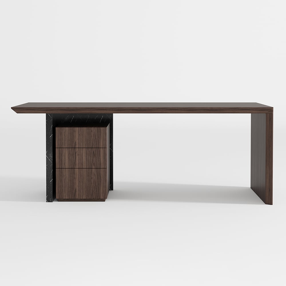 HMR Modern Home Office Desk with Movable File Cabinet - Black/Walnut, 59.8"
