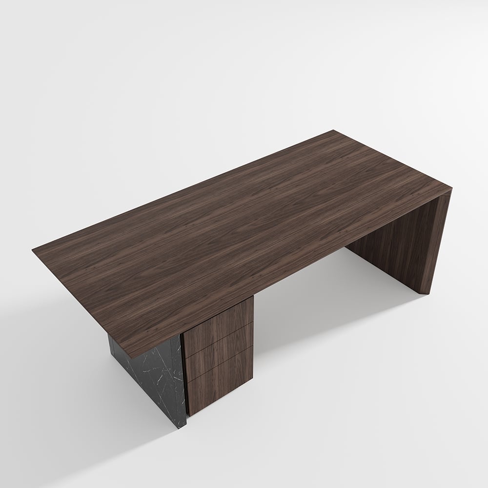 HMR Modern Home Office Desk with Movable File Cabinet - Black/Walnut, 59.8"