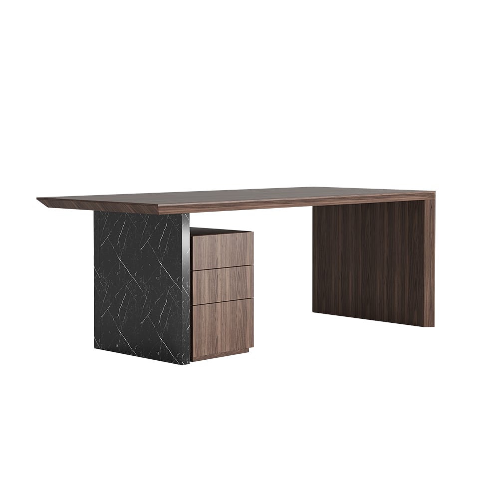 HMR Modern Home Office Desk with Movable File Cabinet - Black/Walnut, 59.8"