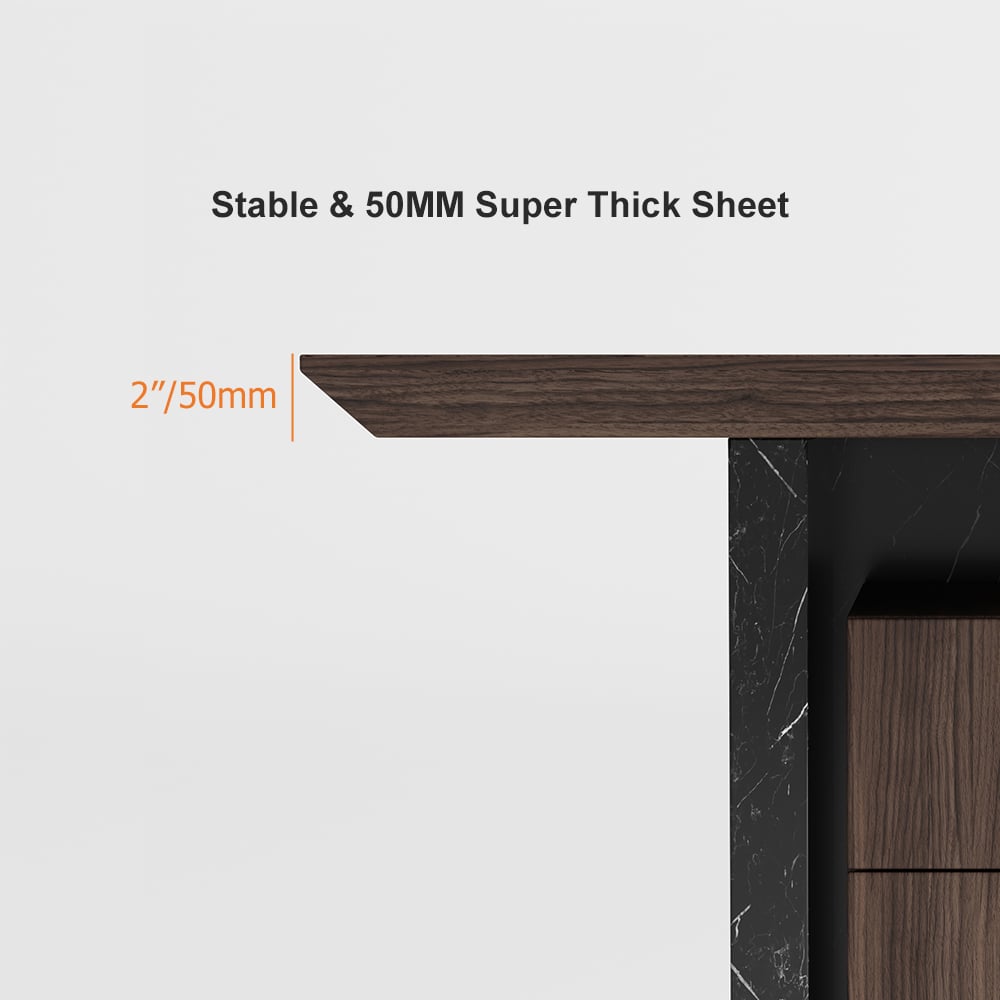 HMR Modern Home Office Desk with Movable File Cabinet - Black/Walnut, 59.8"