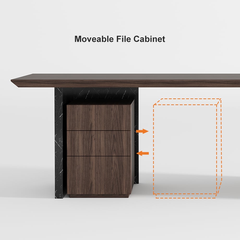HMR Modern Home Office Desk with Movable File Cabinet - Black/Walnut, 59.8"
