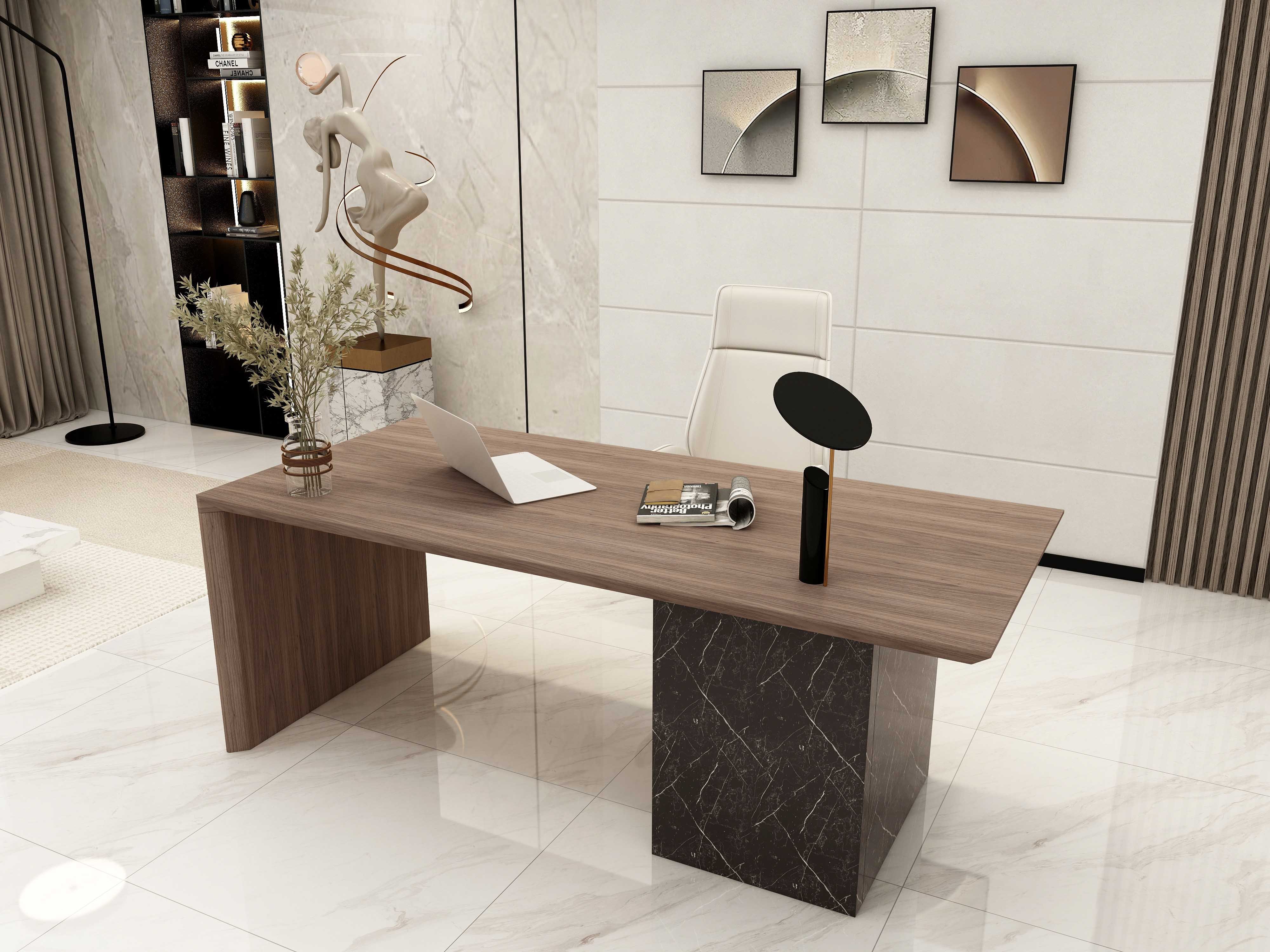HMR Modern Home Office Desk with Movable File Cabinet - Black/Walnut, 59.8"