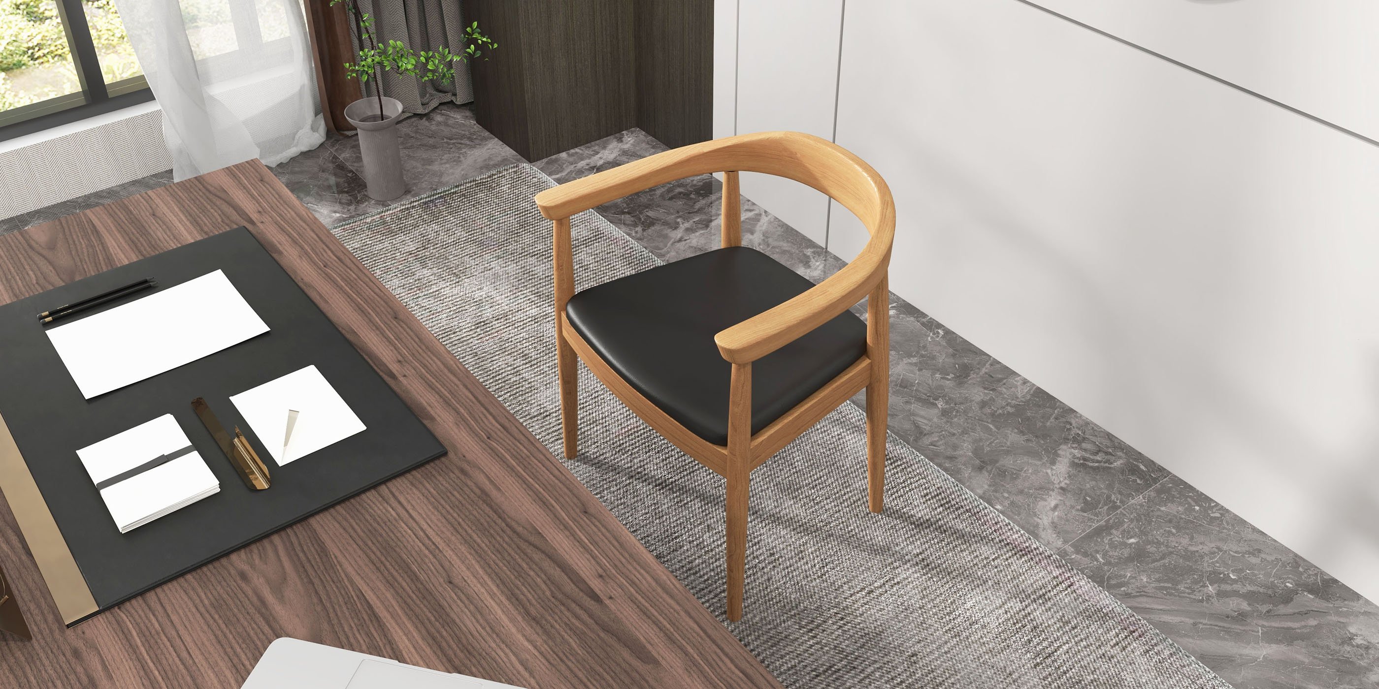 HMR Modern Home Office Desk with Movable File Cabinet - Black/Walnut, 59.8"