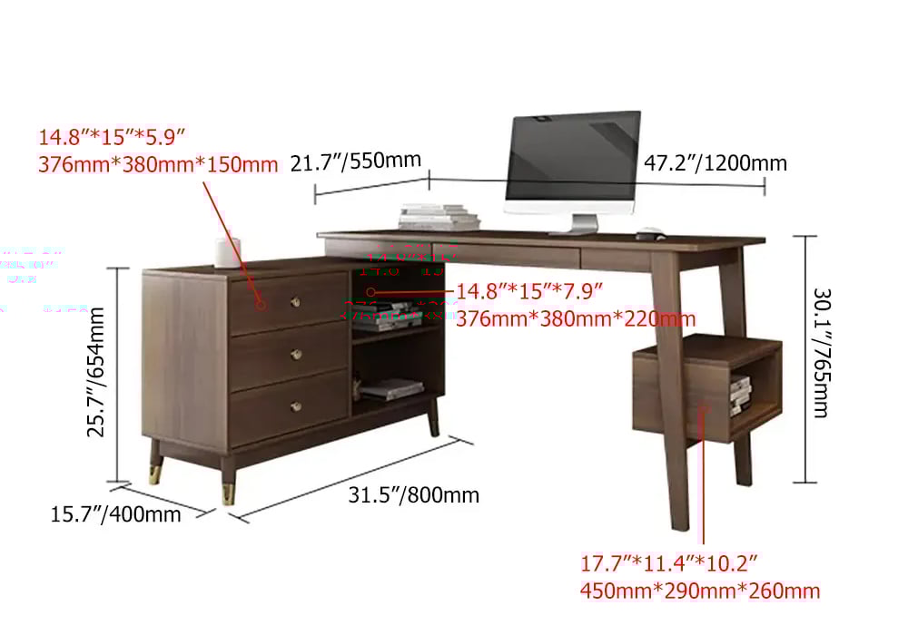 HMR - 47.2" Ultic L-Shaped Home Office Desk Desk with Storage Drawers & Shelf