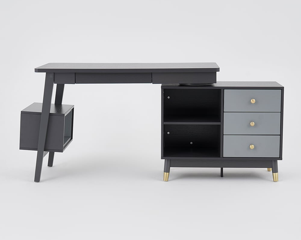 HMR 47.2" Ultic L-Shaped Home Office Desk Desk with Storage Drawers & Shelf - Gray