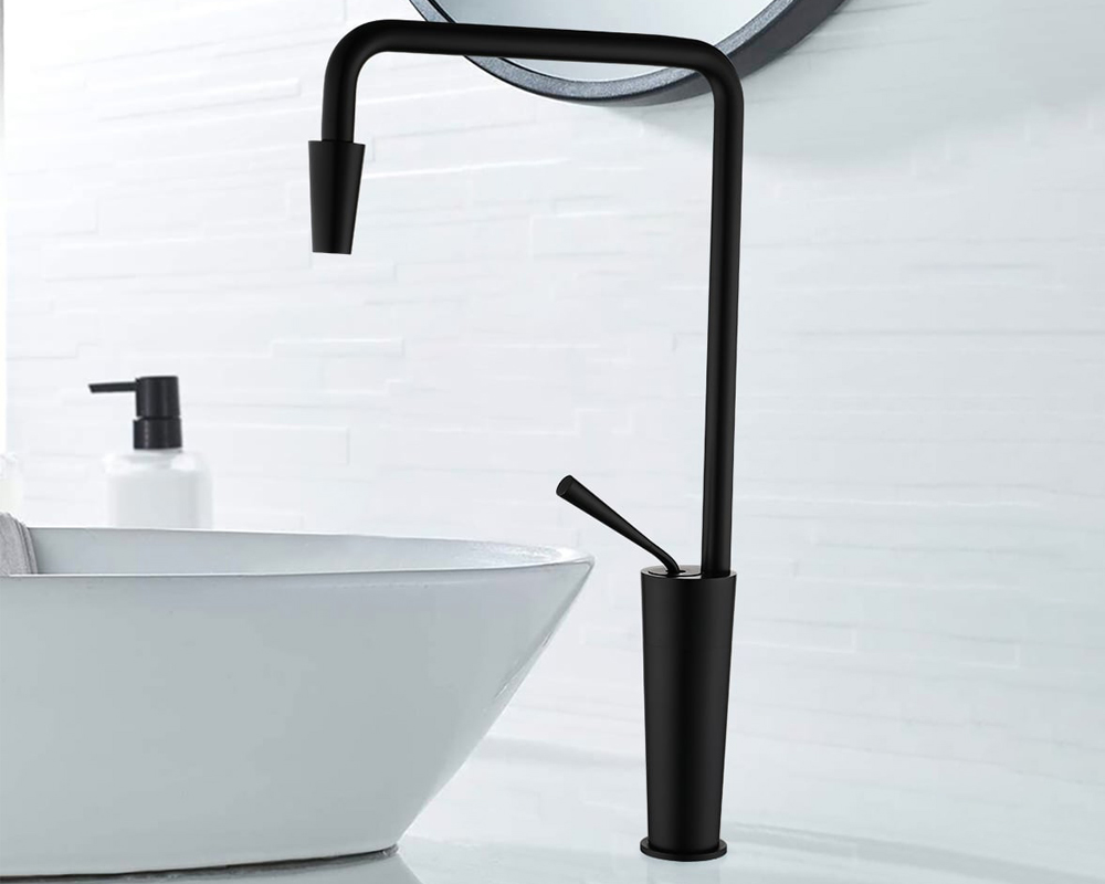 HMR Tront Single Hole Bathroom Vessel Sink Faucet Solid Brass - Black