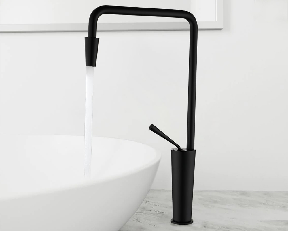 HMR Tront Single Hole Bathroom Vessel Sink Faucet Solid Brass - Black
