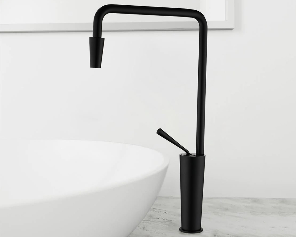 HMR Tront Single Hole Bathroom Vessel Sink Faucet Solid Brass - Black