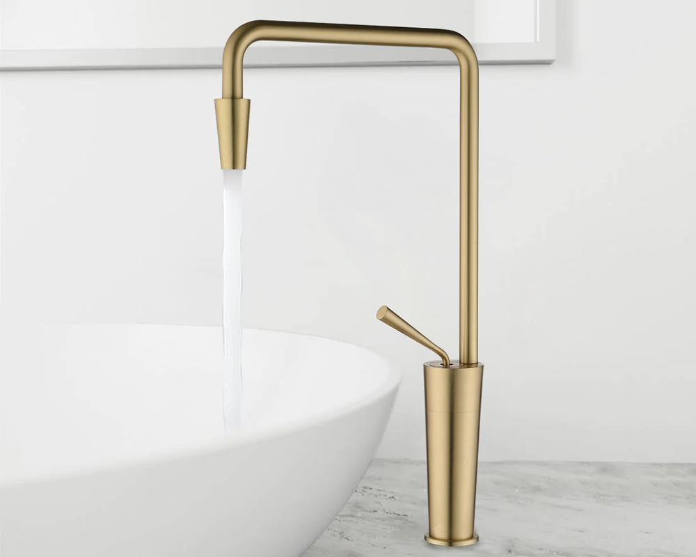 HMR Tront Single Hole Bathroom Vessel Sink Faucet Solid Brass - Brushed Gold