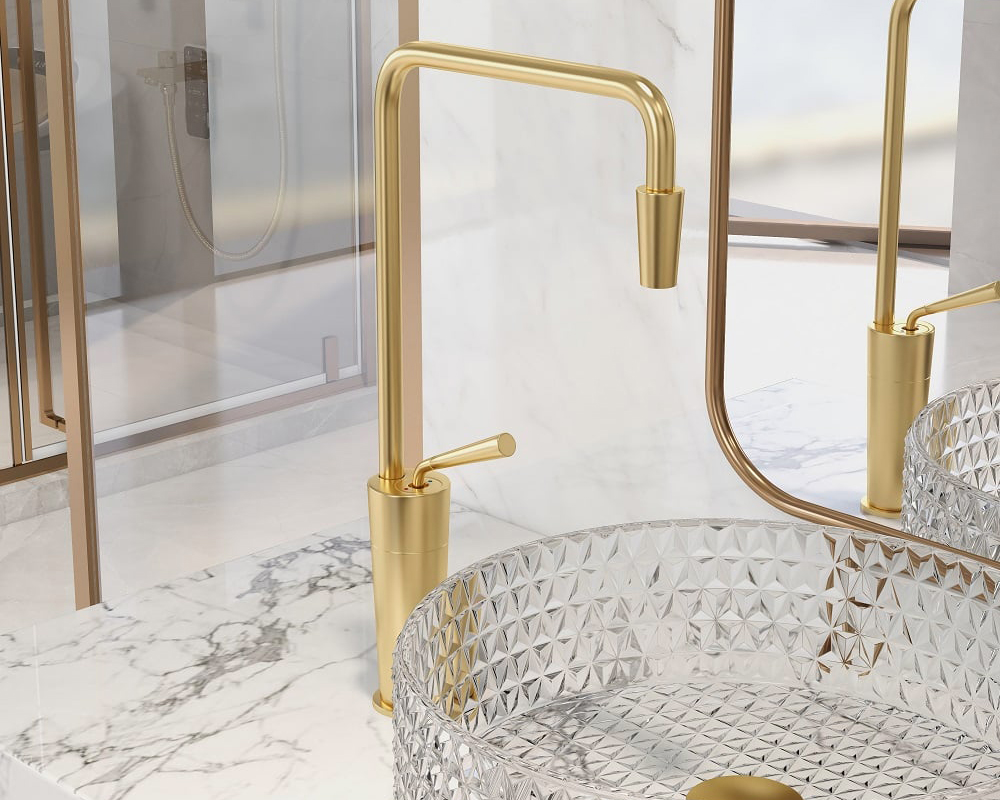 HMR Tront Single Hole Bathroom Vessel Sink Faucet Solid Brass - Brushed Gold