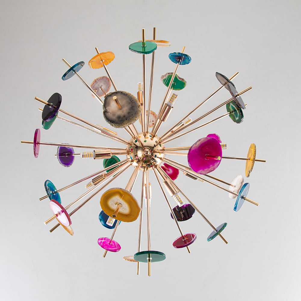 HMR - Art Deco 12-Light Sputnik Agate Chandelier with Adjustable Chain in Rose Gold