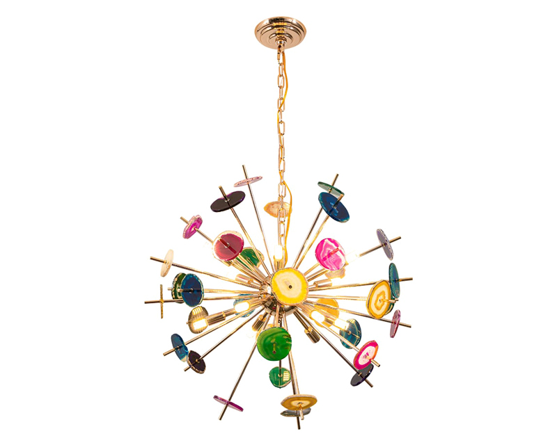HMR - Art Deco 12-Light Sputnik Agate Chandelier with Adjustable Chain in Rose Gold