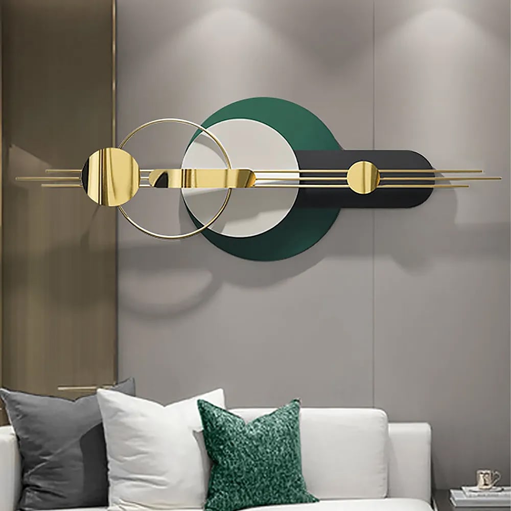 HMR - 63"Modern Metal Wall Decor for Living Room Bedroom Geometric Wall Art in Gold & Green