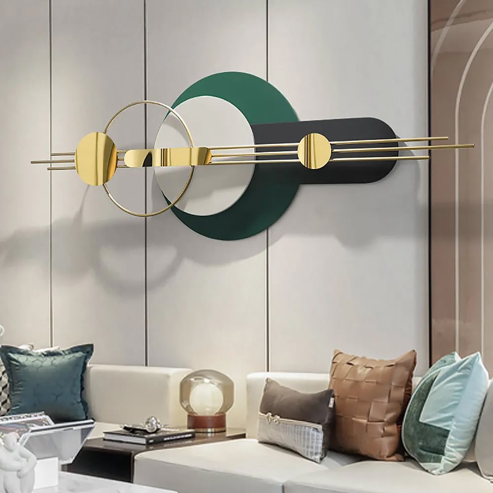 HMR - 63"Modern Metal Wall Decor for Living Room Bedroom Geometric Wall Art in Gold & Green