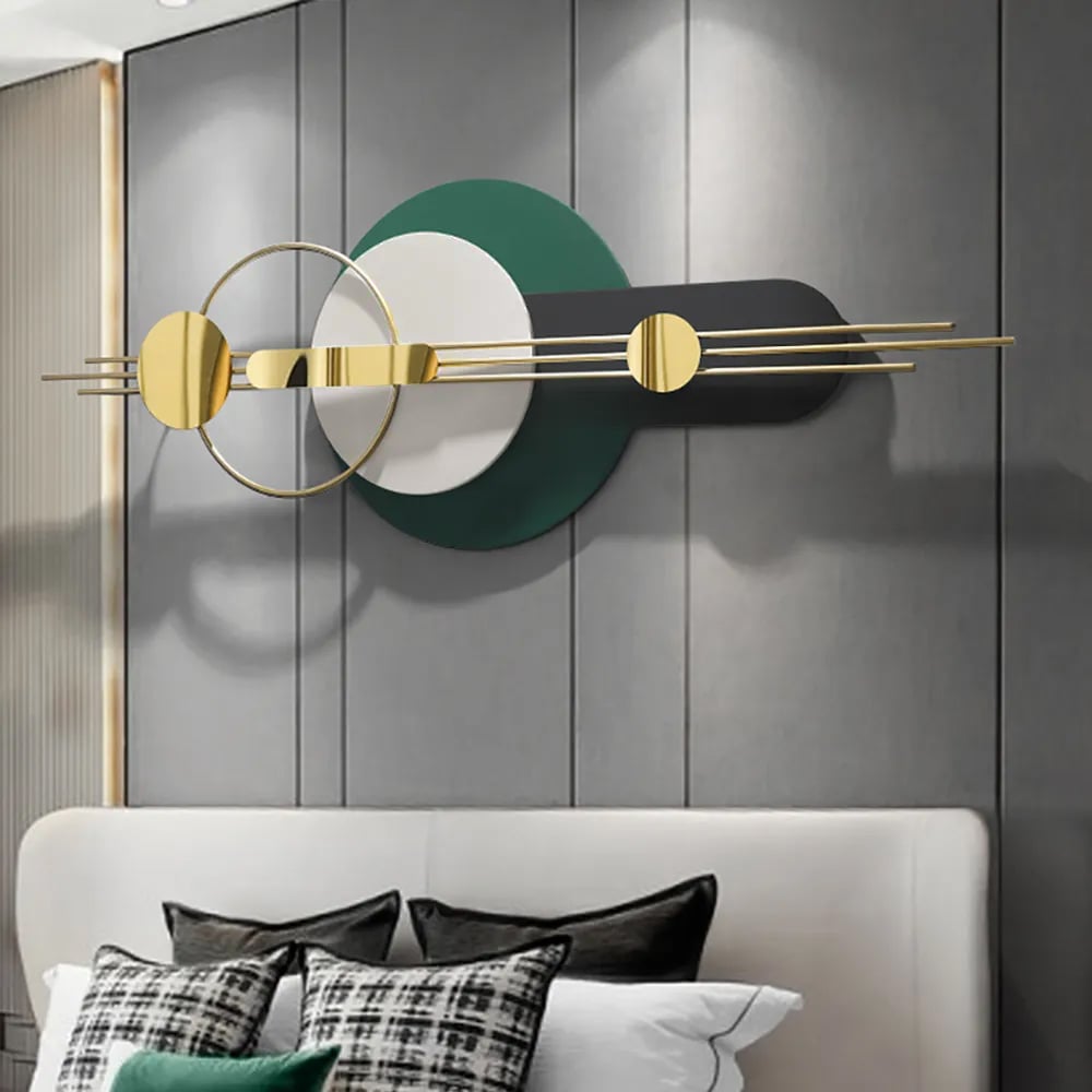 HMR - 63"Modern Metal Wall Decor for Living Room Bedroom Geometric Wall Art in Gold & Green
