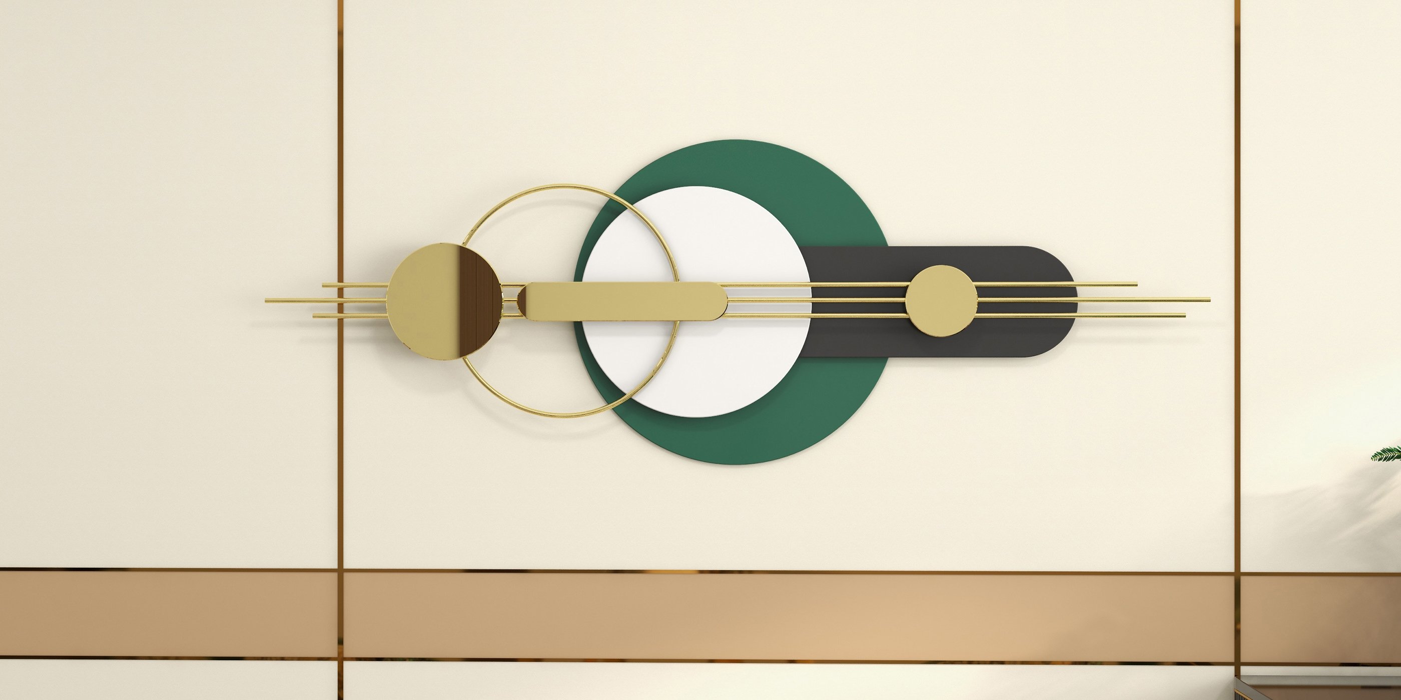 HMR - 63"Modern Metal Wall Decor for Living Room Bedroom Geometric Wall Art in Gold & Green