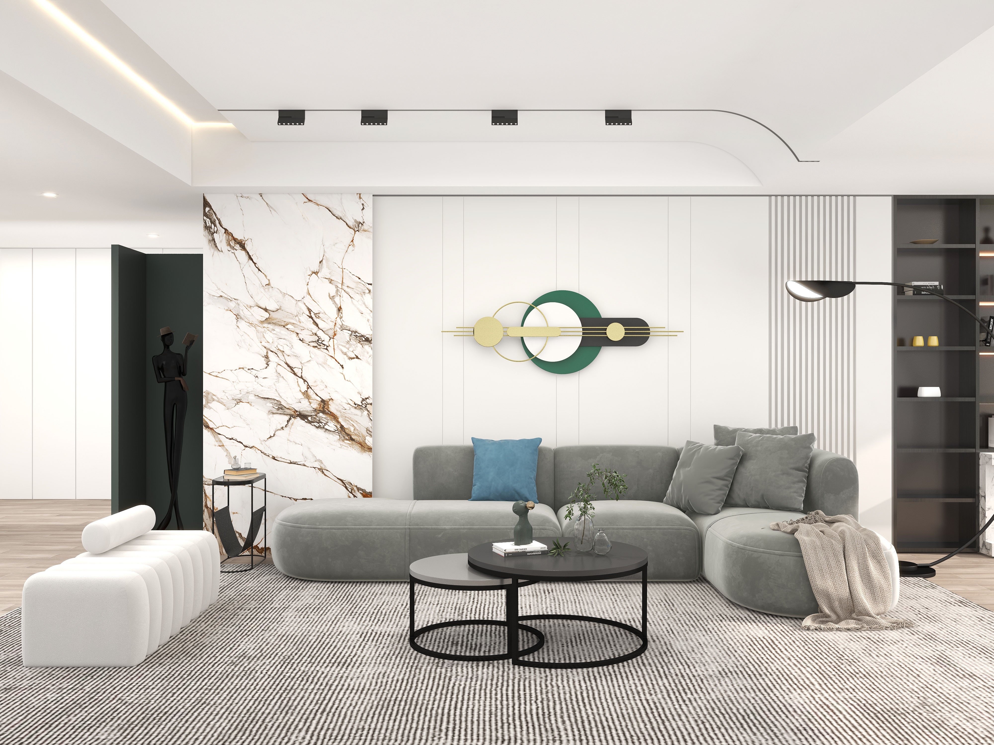 HMR - 63"Modern Metal Wall Decor for Living Room Bedroom Geometric Wall Art in Gold & Green