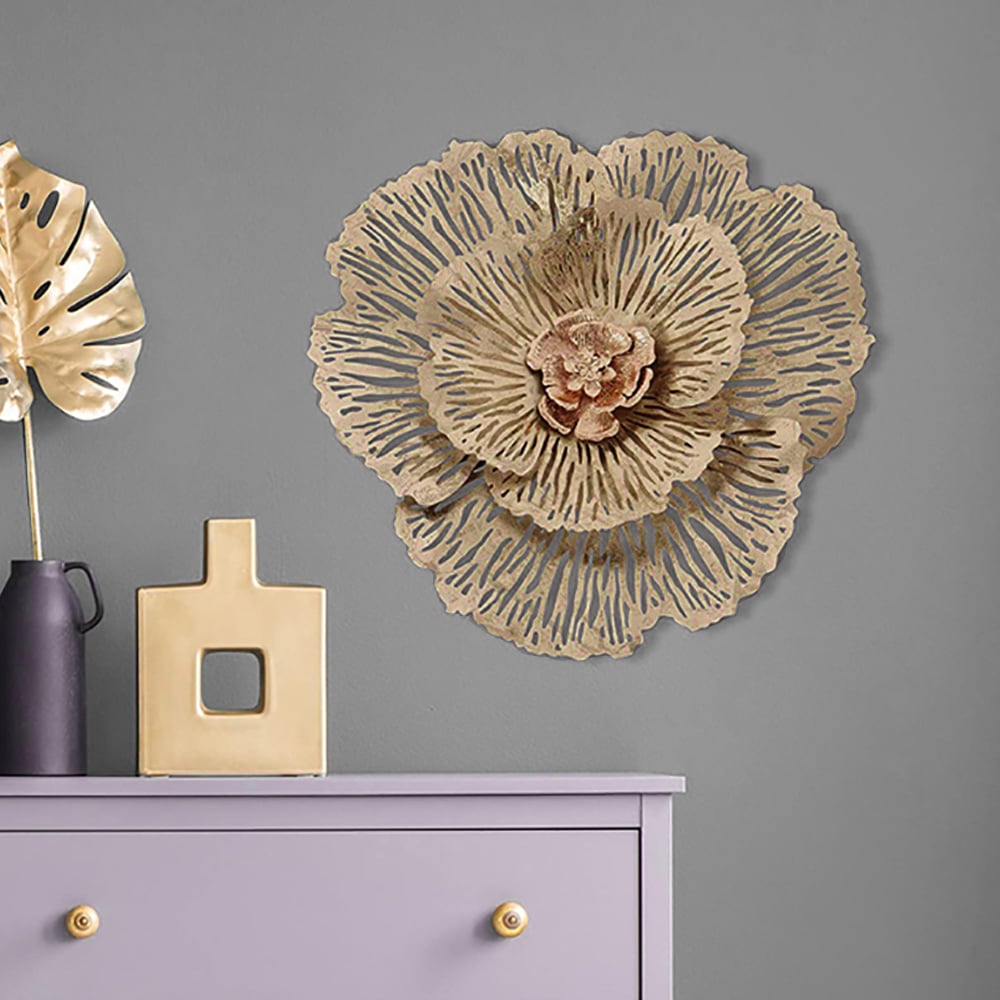 HMR - Modern Hollow-Out Peony Flower Gold Pendant Sofa Background Metal Wall Decor
