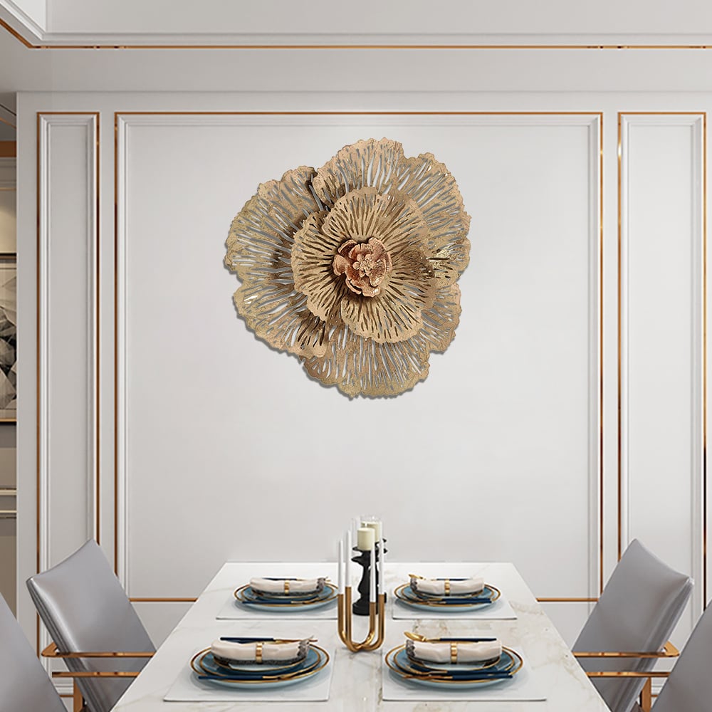 HMR - Modern Hollow-Out Peony Flower Gold Pendant Sofa Background Metal Wall Decor