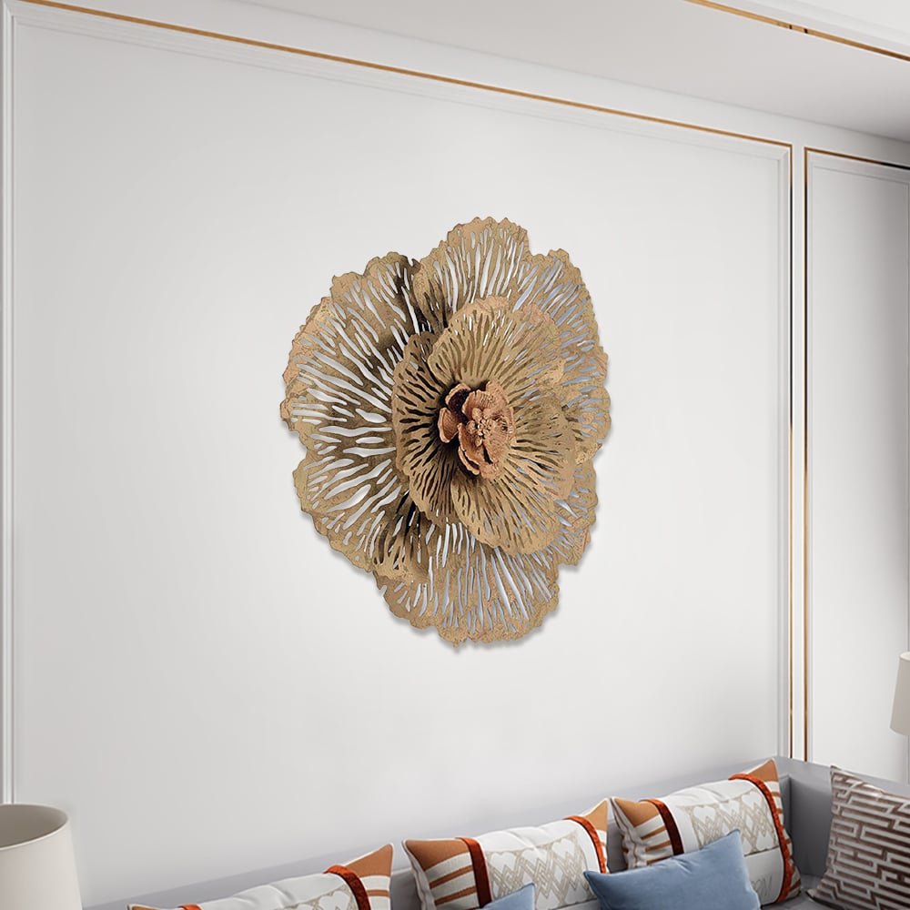 HMR - Modern Hollow-Out Peony Flower Gold Pendant Sofa Background Metal Wall Decor