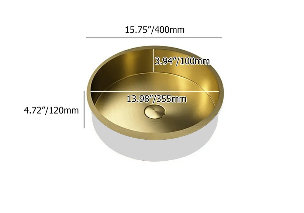 HMR - Brushed Gold Modern Luxury Stainless Steel Round Sink Undermount Bathroom Wash Sink