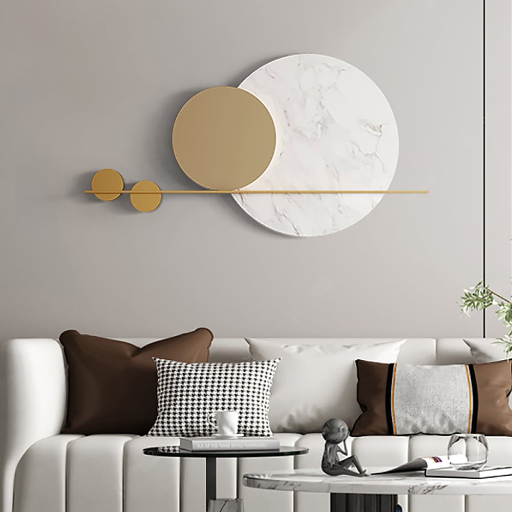 HMR - 47.2" Modern Geometric Wall Decor Round Metal Wall Art in Gold & White for Living Room