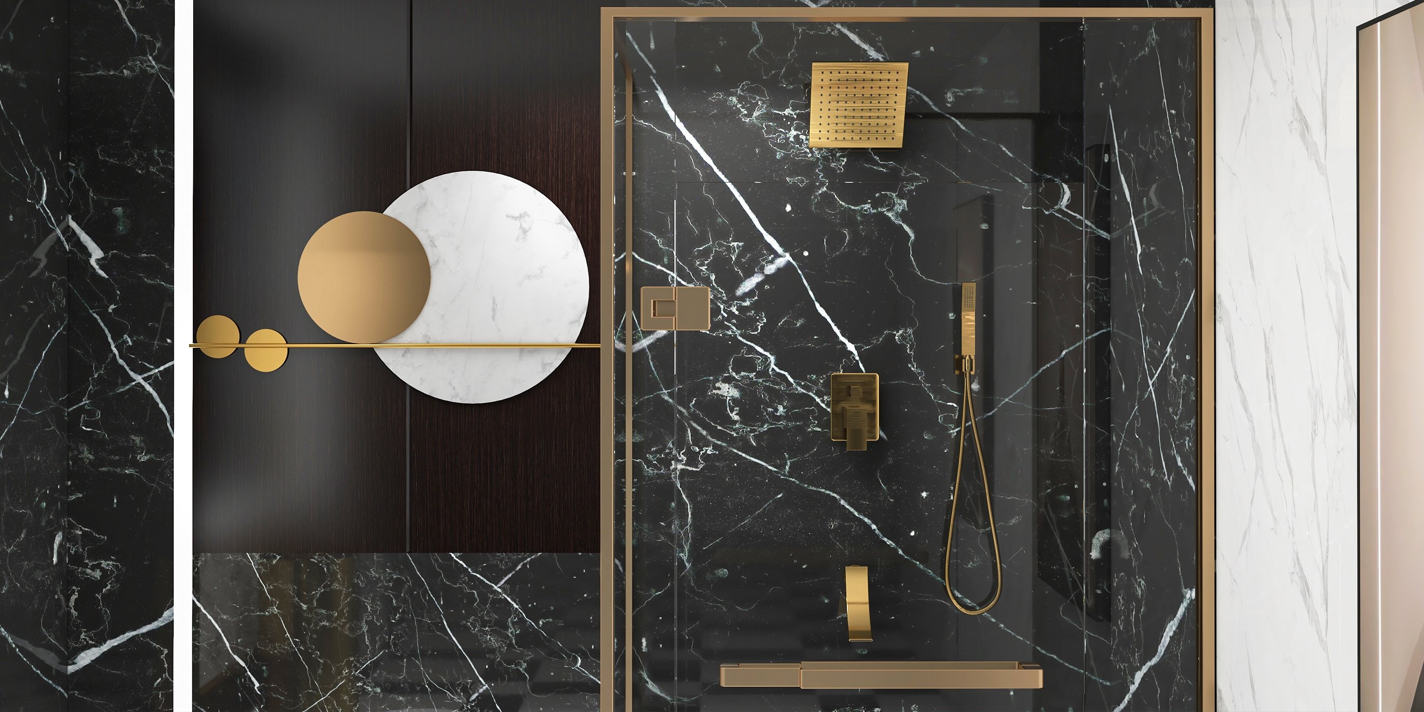 HMR - 47.2" Modern Geometric Wall Decor Round Metal Wall Art in Gold & White for Living Room