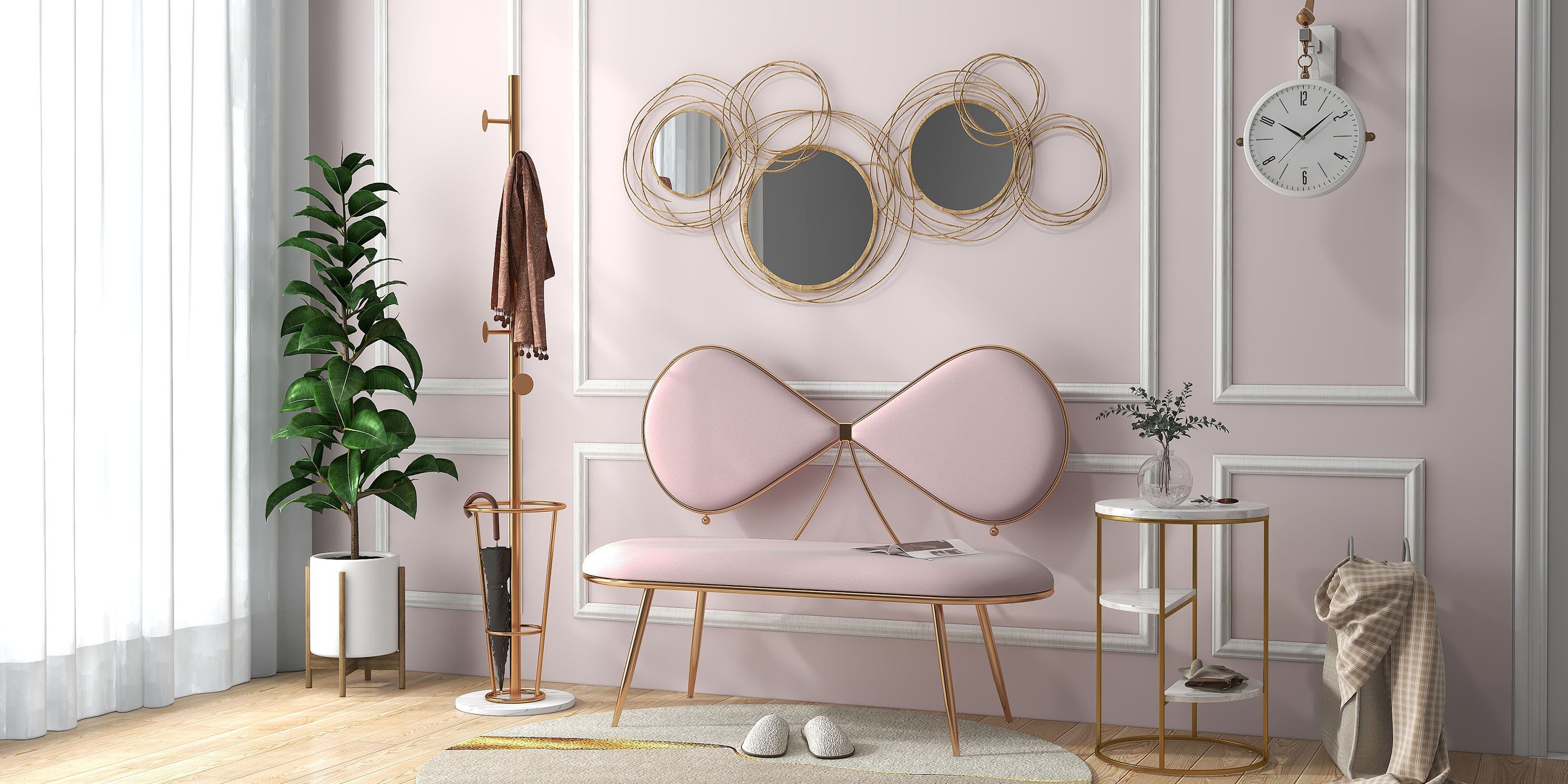 HMR Modern Luxury Gold Round Wall Mirror Creative 3D Overlapping Metal Décor - 6 Rings