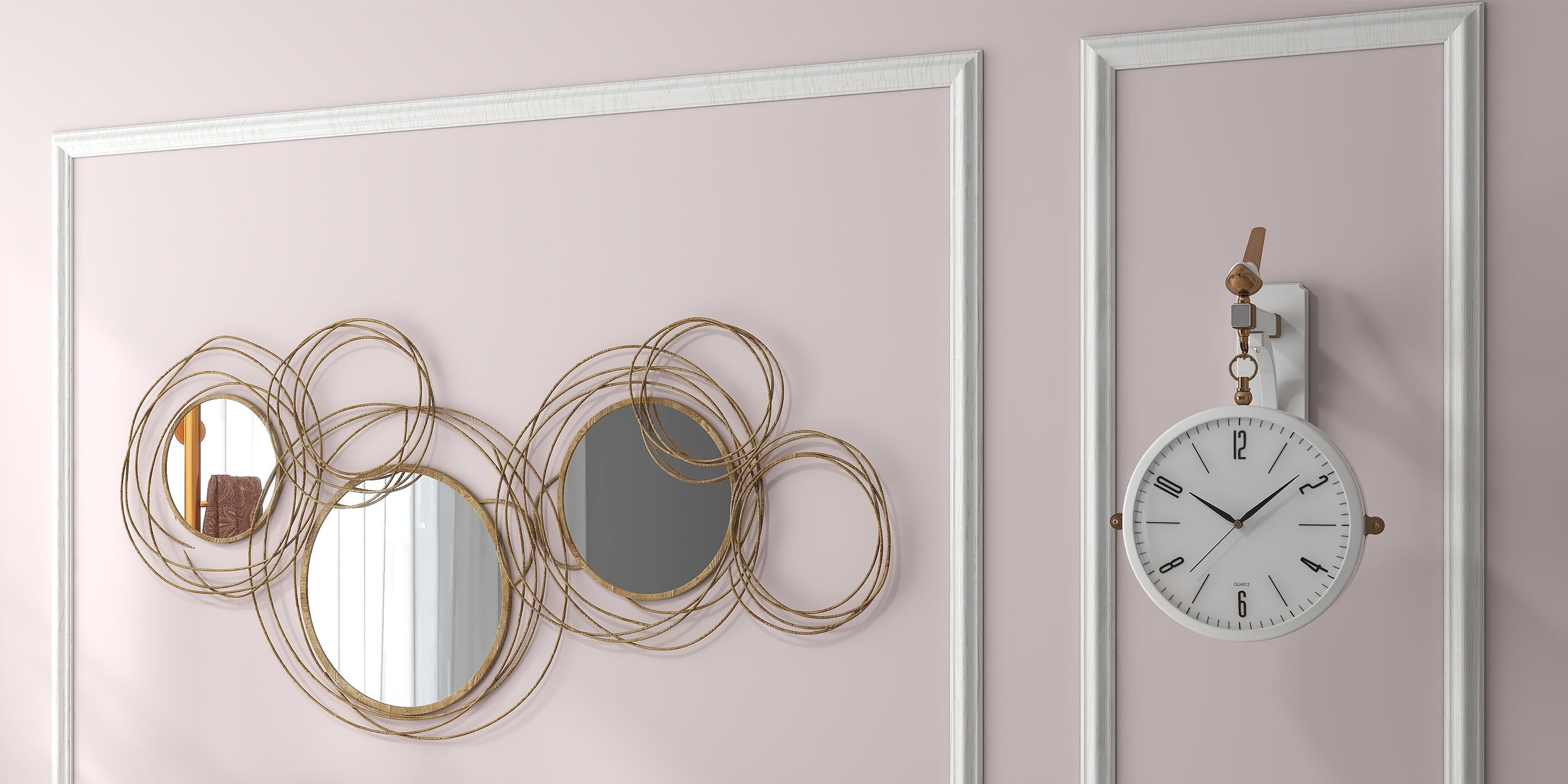 HMR Modern Luxury Gold Round Wall Mirror Creative 3D Overlapping Metal Décor - 6 Rings