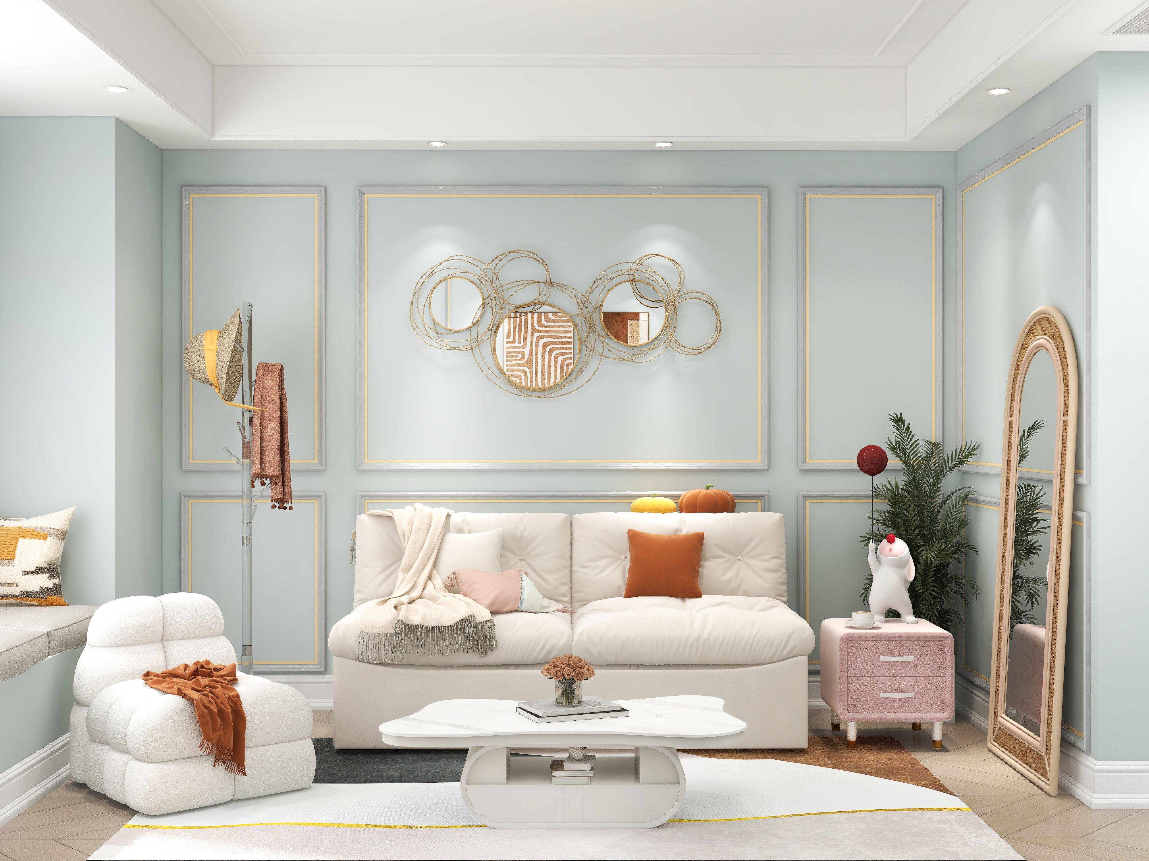 HMR Modern Luxury Gold Round Wall Mirror Creative 3D Overlapping Metal Décor - 6 Rings
