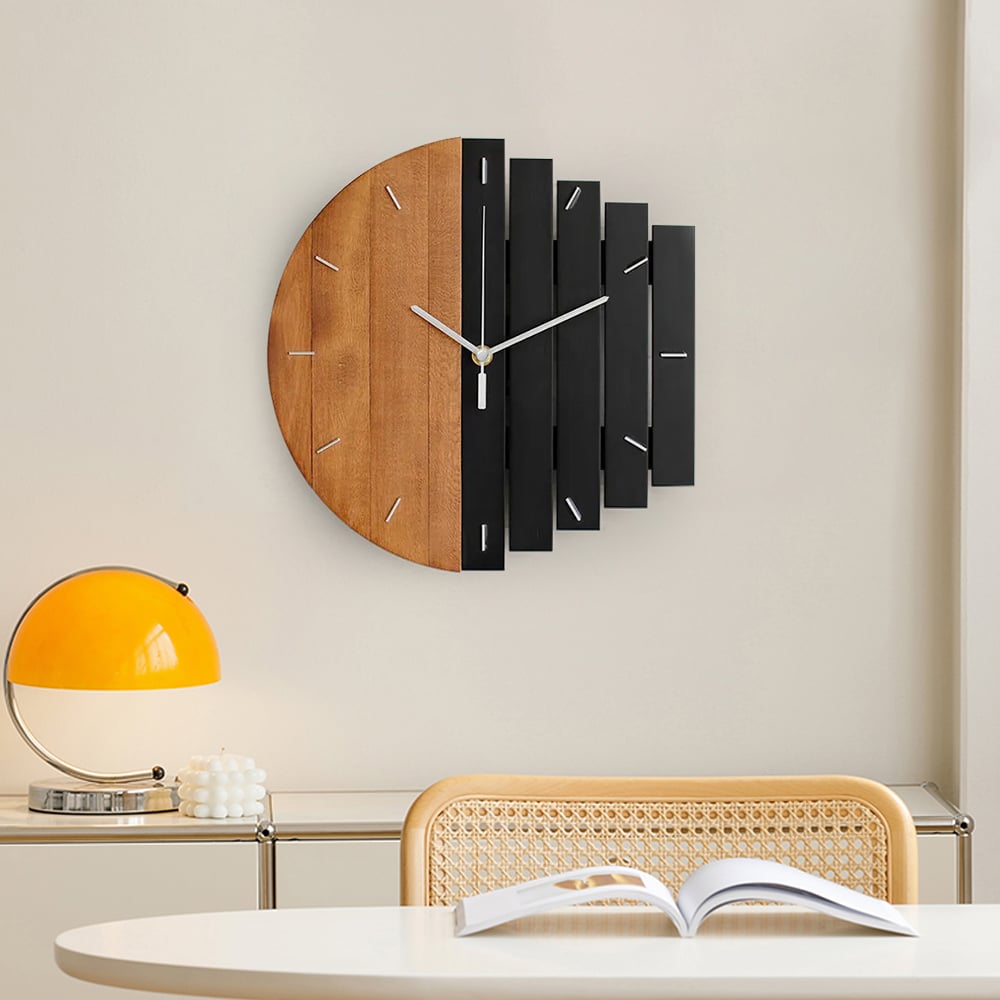 HMR - Abstract Wall Clock Hanging Artistic Decor in Natural Wood