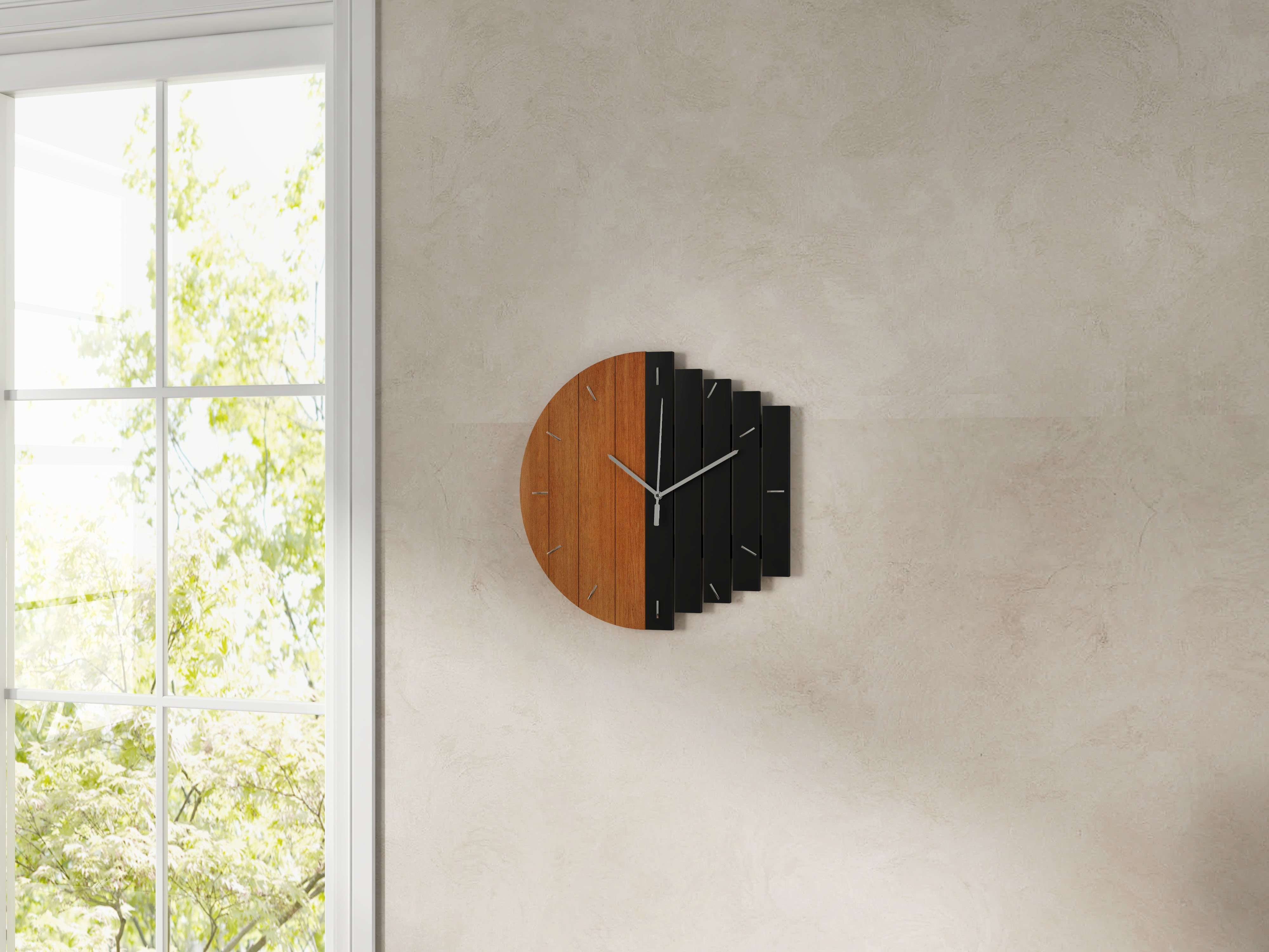 HMR - Abstract Wall Clock Hanging Artistic Decor in Natural Wood