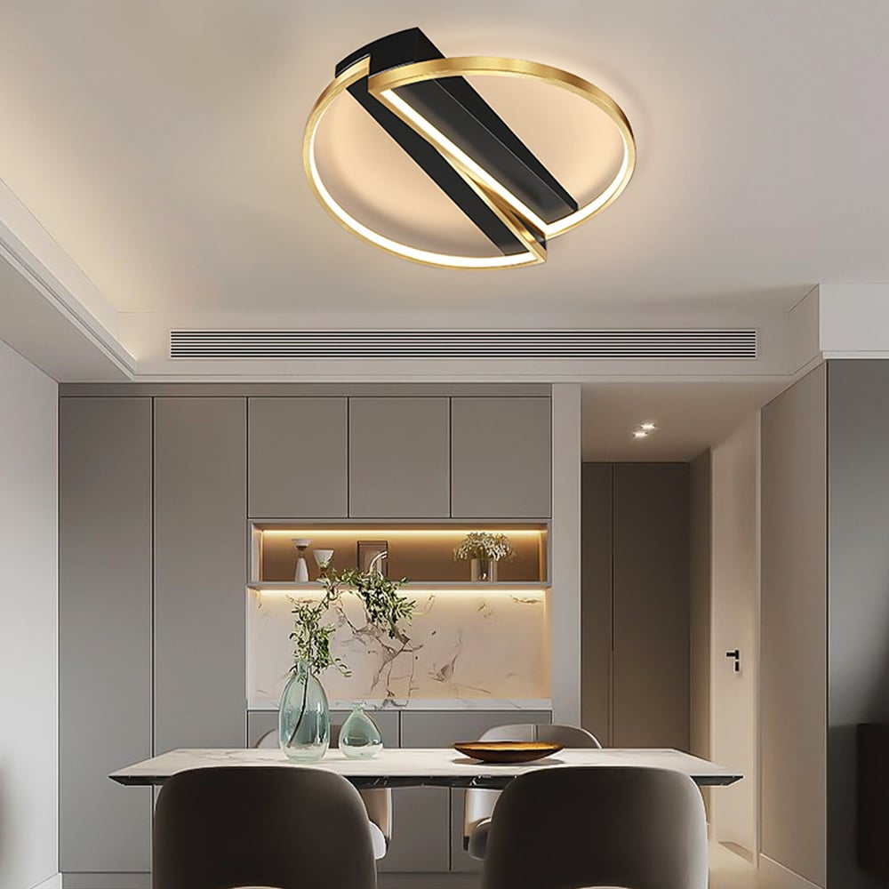 HMR - Modern LED Geometric Flush Mount Light in Gold & Black